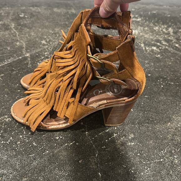Jeffrey Campbell Western Revival Fringe Dodge Suede Stacked Heel Sandals 6.5 - Picture 5 of 11